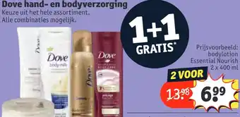 Kruidvat Dove hand- en bodyverzorging zoals Essential Nourish 2 x 400 ml aanbieding