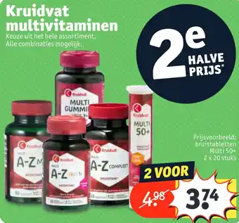 Kruidvat Kruidvat multivitaminen pot 2 x 50 stuks aanbieding