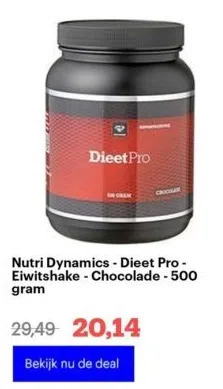 Bol.com Nutri dynamics - dieet pro - eiwitshake - chocolade - 500 gram aanbieding