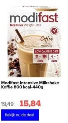 Bol.com Modifast intensive milkshake koffie 800 kcal-440g aanbieding