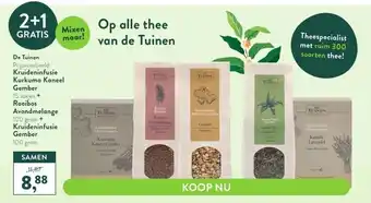 Holland & Barrett Kruideninfusie Kurkuma Kaneel Gember 15 zakjes + Rooibos Avondmelange 100g + Kruideninfusie Gember 100g aanbieding