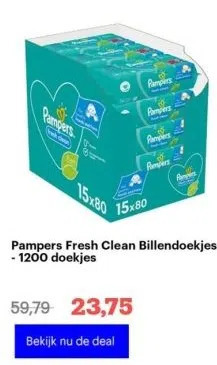 Bol.com Pampers fresh clean billendoekjes - 1200 doekjes aanbieding