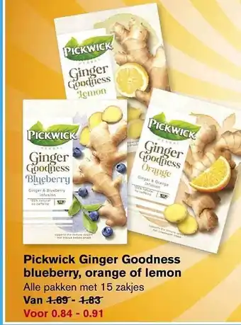 Hoogvliet Pickwick ginger goodness blueberry, orange of lemon aanbieding