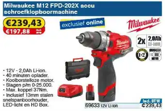 Toolstation Milwaukee M12 FPD-202X Accu Schroefklopboormachine aanbieding