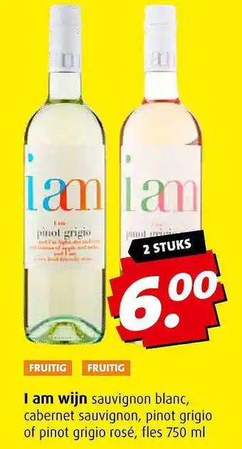 Boni I am wijn sauvignon blanc, cabernet sauvignon, pinot grigio of pinot grigio rosé, fles 750 ml aanbieding