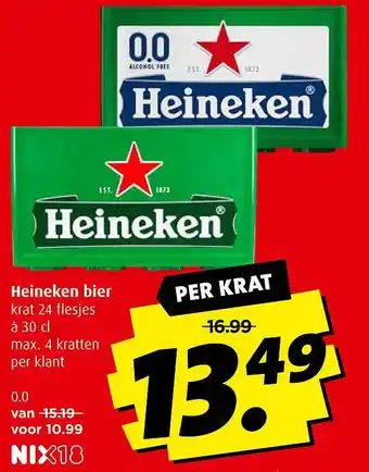 Boni Heineken bier krat 24 flesjes à 30 cl max. 4 kratten per klant aanbieding