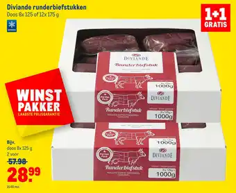 Makro Diviande doos 8x 125 of 12x 175 g runderbiefstukken aanbieding