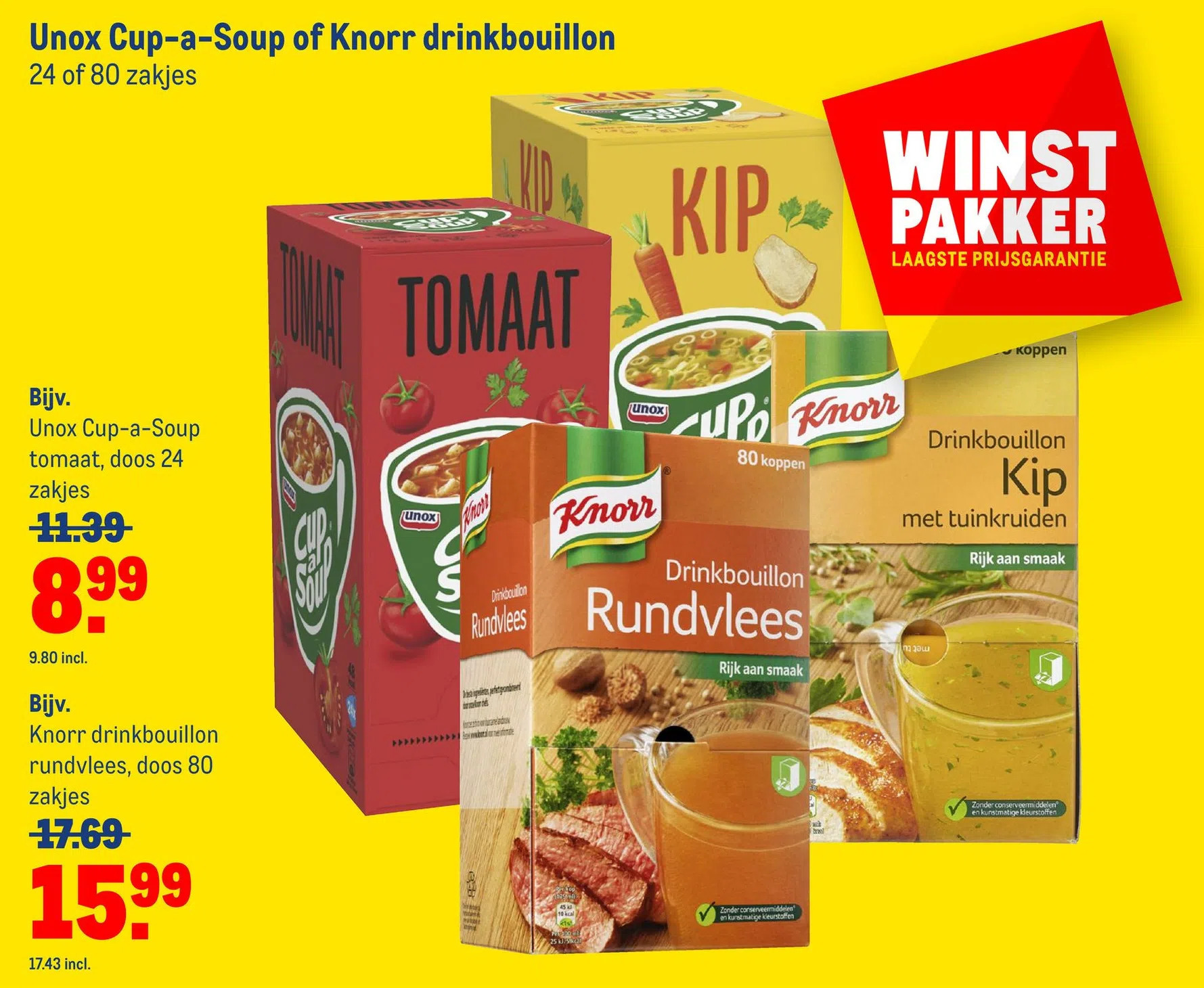 Unox cupasoup of knorr drinkbouillon 24 of 80 zakjes aanbieding bij Makro