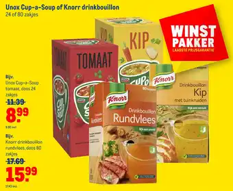 Makro Unox cup-a-soup of knorr drinkbouillon 24 of 80 zakjes aanbieding