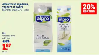 Makro Alpro verse sojadrink, yoghurt of kwark aanbieding