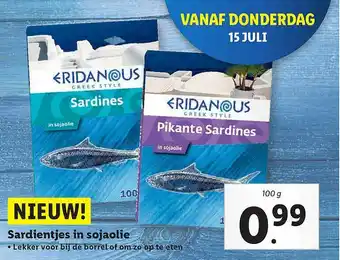 Lidl Eridanous Sardientjes In Sojaolie aanbieding