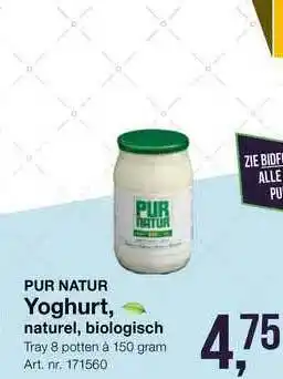 Bidfood Pur Nature Yoghurt, Naturel, Biologisch aanbieding