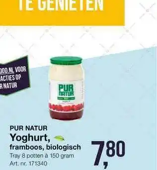 Bidfood Pur Natur Yoghurt, Framboos, Biologisch aanbieding