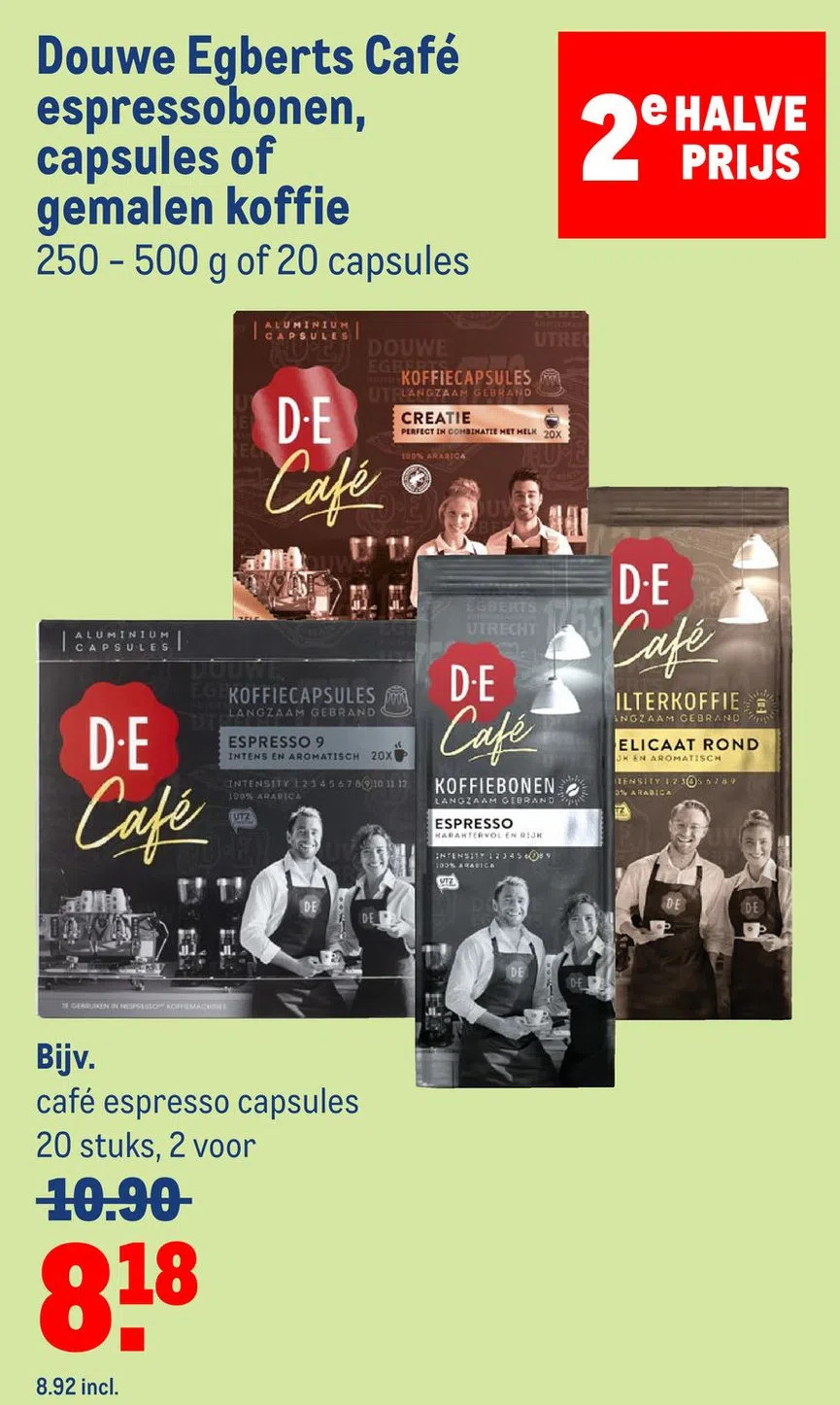 Douwe egberts café espressobonen, capsules of gemalen koffie aanbieding