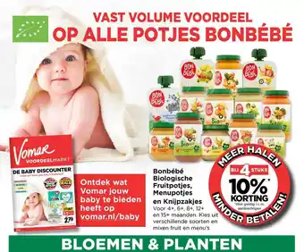 Vomar Voordeelmarkt Bonbébé Biologische Fruitpotjes, Menupotjes En Knijpzakjes Bij 4 Stuks 10% Korting aanbieding