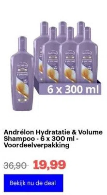 Bol.com Andrélon hydratatie & volume shampoo -​ 6 x 300 ml - voordeelverpakking aanbieding