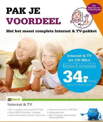 Telecombinatie Internet & TV Tot 100 Mb-s aanbieding