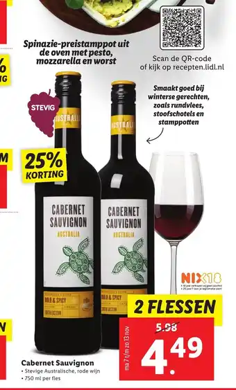 Lidl Cabernet Sauvignon 750 ml 2 flessen aanbieding