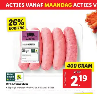 Lidl Braadworsten 400 gram aanbieding