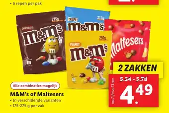 Lidl M&M's of Maltesers 175-275 g per zak aanbieding