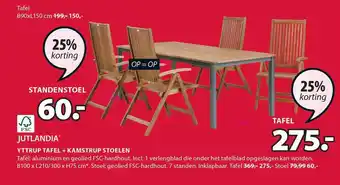 Jysk Jutlandia Yttrup Tafel + Kamstrup Stoelen 25% Korting aanbieding