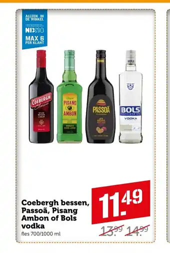 Coop Coebergh bessen, Passoa, Pisang Ambon of Bols vodka 700/1000 ml aanbieding