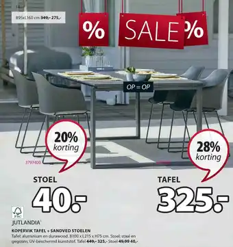 Jysk Jutlandia Kopervik Tafel + Sandved Stoelen 20% - 28% Korting aanbieding