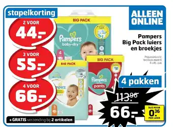 Trekpleister Pampers Big Pack luiers en broekjes 4 pakken Alleen Online aanbieding