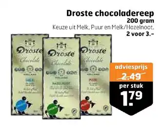 Trekpleister Droste chocoladereep 200 gram aanbieding