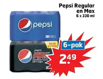 Trekpleister Pepsi Regular en Max 6 x 330 ml aanbieding