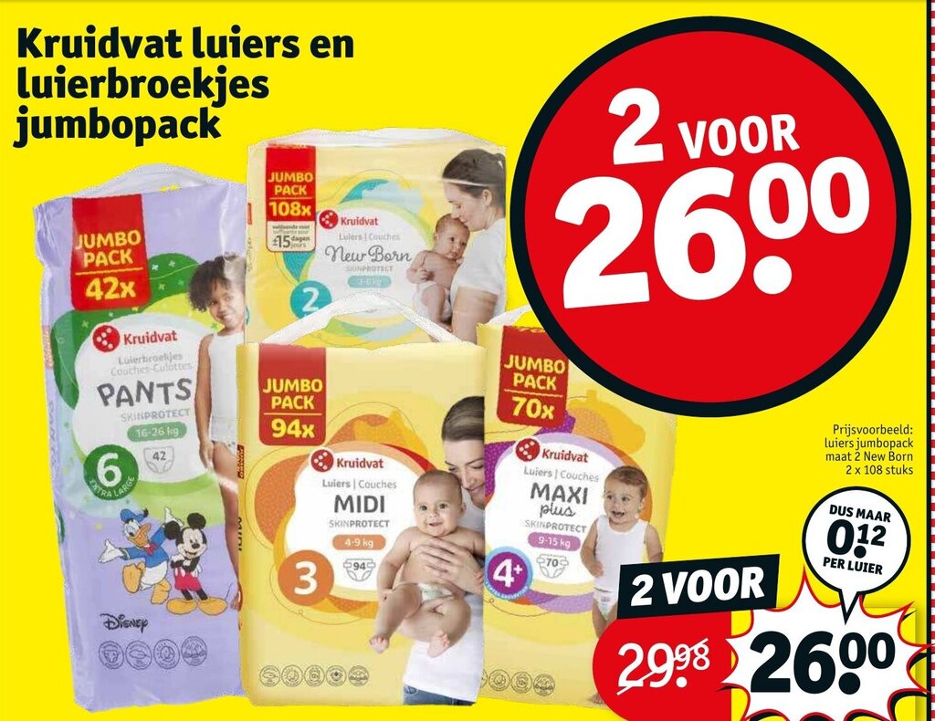 luiers en luierbroekjes jumbopack aanbieding bij Kruidvat