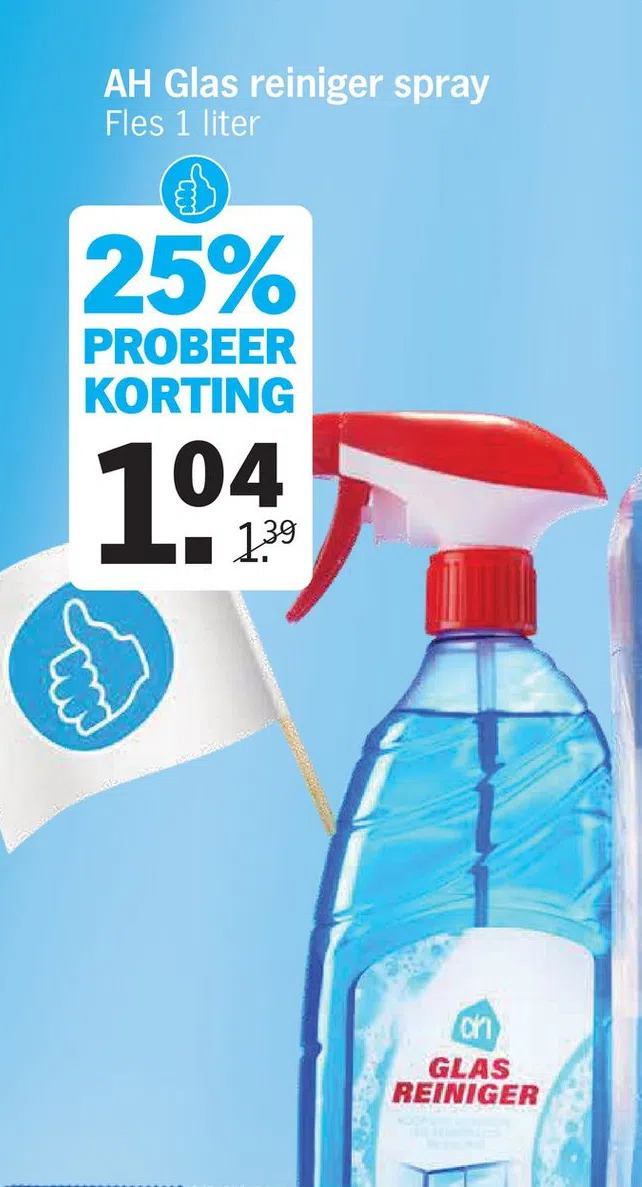 Ah glas reiniger spray fles 1 liter aanbieding bij Albert Heijn