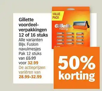 Albert Heijn Gillette Voordeelverpakkingen 12 Of 16 Stuks 50% Korting aanbieding