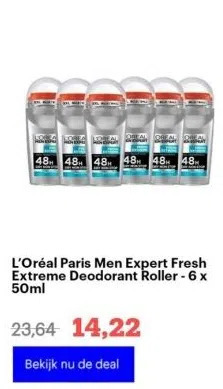 Bol.com L’oréal paris men expert fresh extreme deodorant roller - 6 x 50ml aanbieding