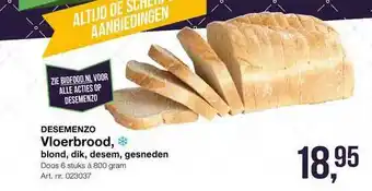 Bidfood Desemenzo Vloerbrood, Blond, Dik, Desem, Gesneden 800g aanbieding