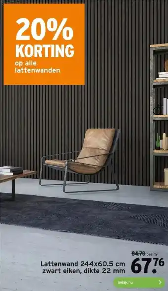 GAMMA Lattenwand 244x60.5 cm zwart eiken, dikte 22 mm aanbieding