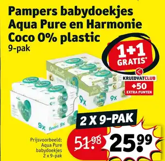 Kruidvat Pampers babydoekjes aqua pure en harmonie coco 0% plastic aanbieding