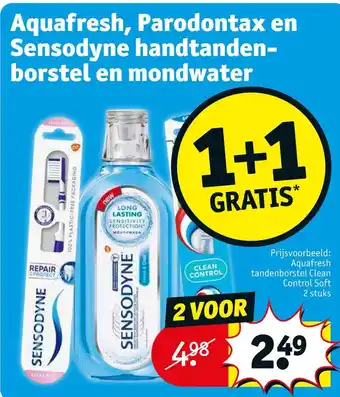 Kruidvat Aquafresh, parodontax en sensodyne handtanden- borstel en mondwater aanbieding