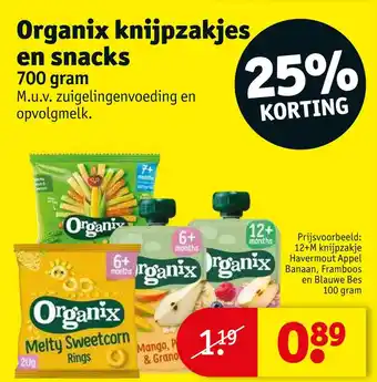 Kruidvat Organix knijpzakjes en snacks aanbieding