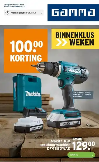 GAMMA Makita 18V accuboormachine DF 488DWAE aanbieding