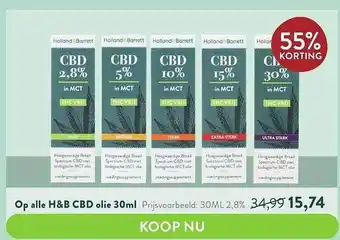 Holland & Barrett Holland&barrett cbd olie 30ml 55% korting aanbieding