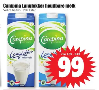 Dirk Campina Langlekker houdbare melk vol of halfvol pak 1 liter aanbieding