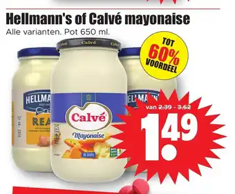 Dirk Hellmann's of Calve mayonaise pot 650 ml aanbieding