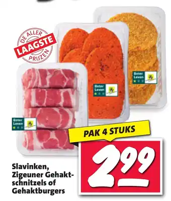 Nettorama Slavinken, Zigeuner Gehakt-schnitzels of Gehaktburgers 4 stuks aanbieding