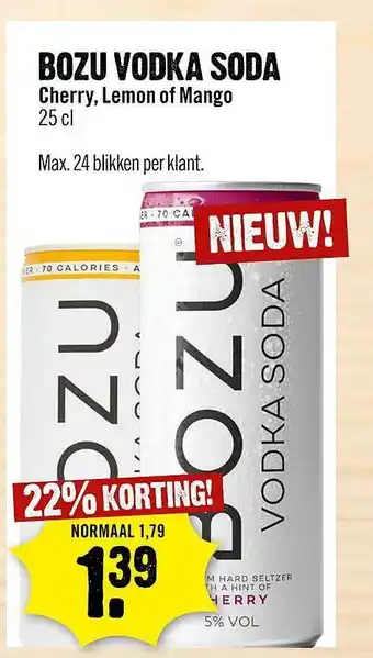 Dirck 3 Bozu Vodka Soda Cherry, Lemon Of Mango 22% Korting aanbieding