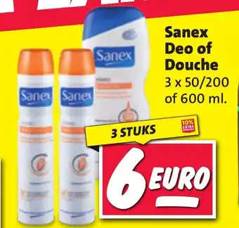 Nettorama Sanex Deo of Douche 3 x  50/200 of 600 ml aanbieding