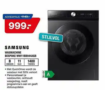 Electroworld Samsung wasmachine bespoke ww11bb944agb aanbieding