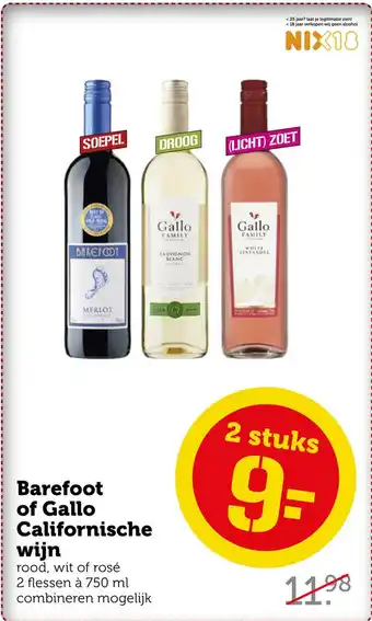 Coop Barefoot of gallo californische wijn aanbieding