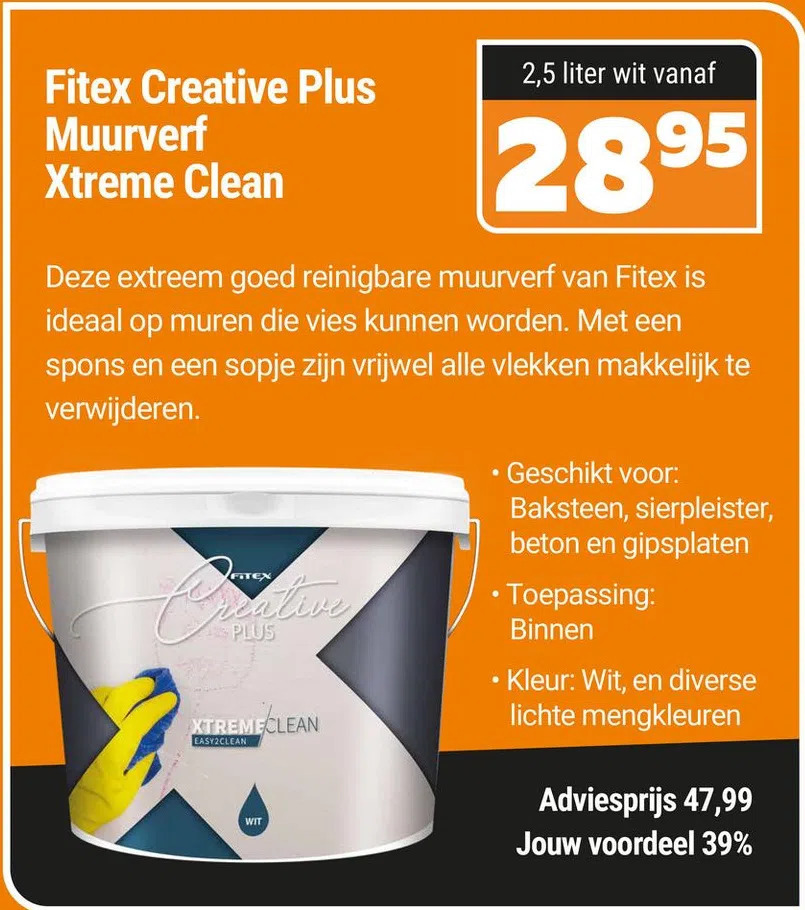 Fitex creative plus muurverf xtreme clean aanbieding bij De voordeelmarkt