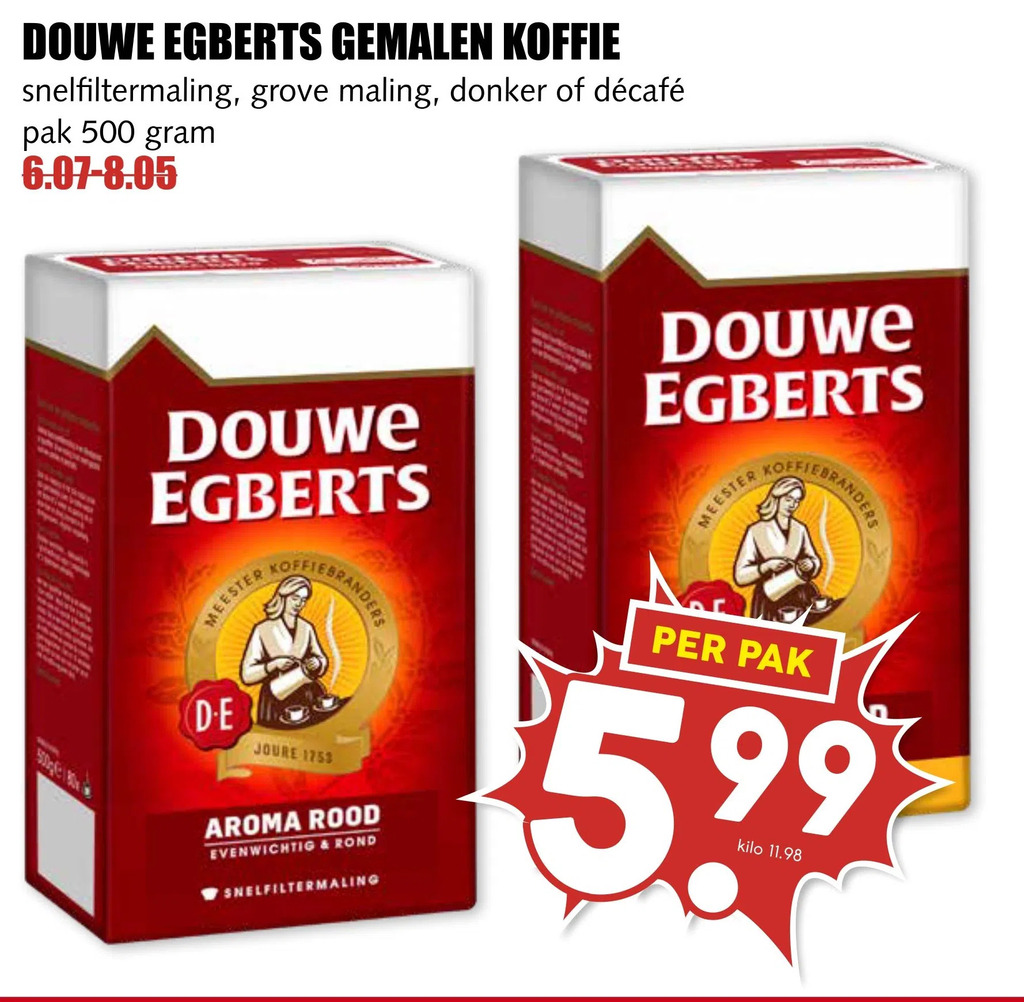 Douwe egberts gemalen koffie aanbieding bij MCD Supermarkt